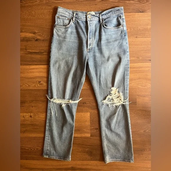 👖 AGOLDE Riley Ripped Lightwash Denim Jeans – Size 32 - Picture 2 of 12